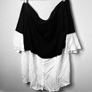 Colleen Lopez Off the Shoulder Color Block Pullover Top Black White Size 3X New!
